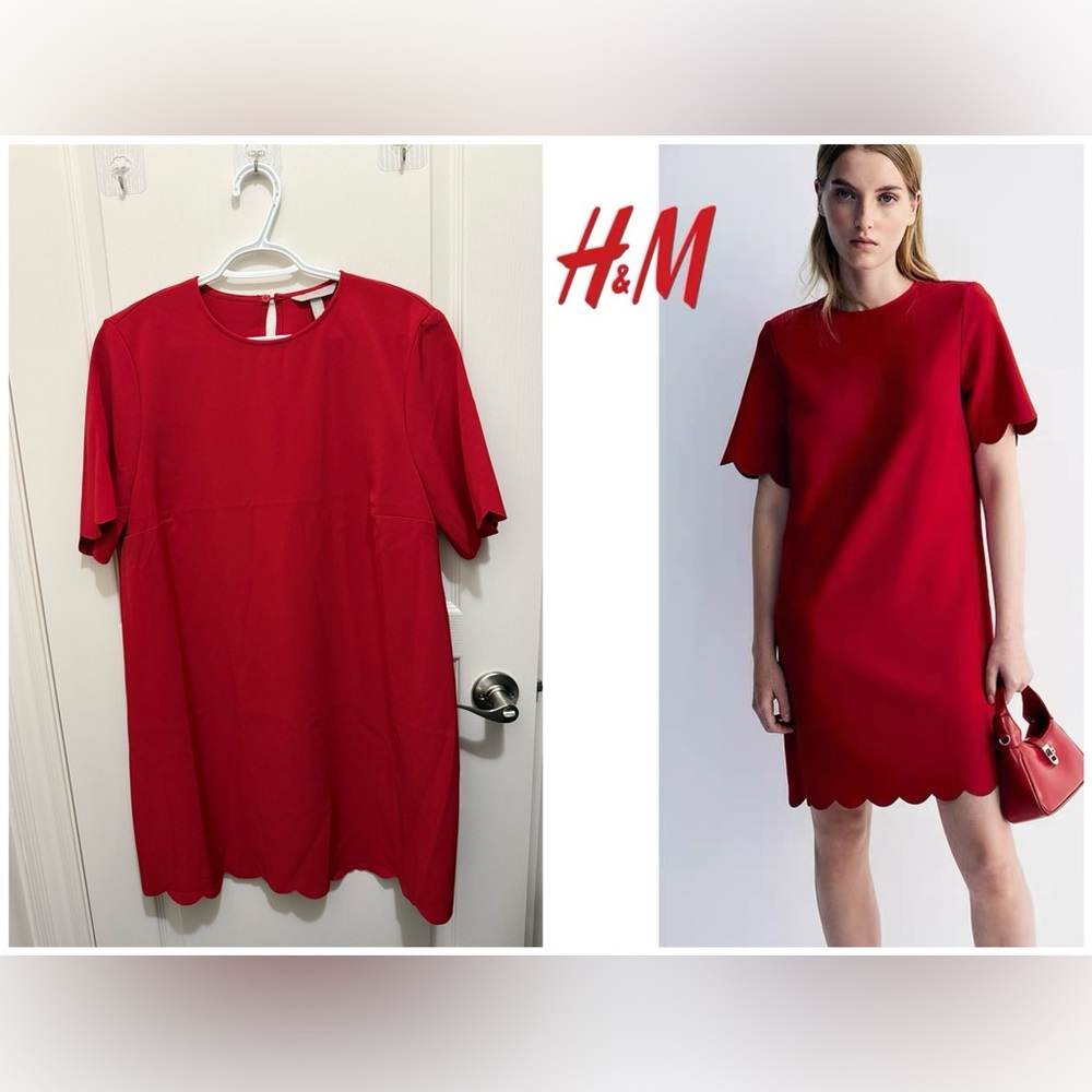 H&M Red Mini Dress with Scalloped Hem